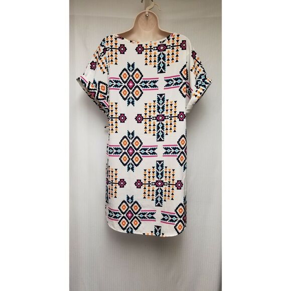 Audition Fashions Round Neck Short Sleeve Multi-Color Casual Shirt Dress Size L - Picture 10 of 10